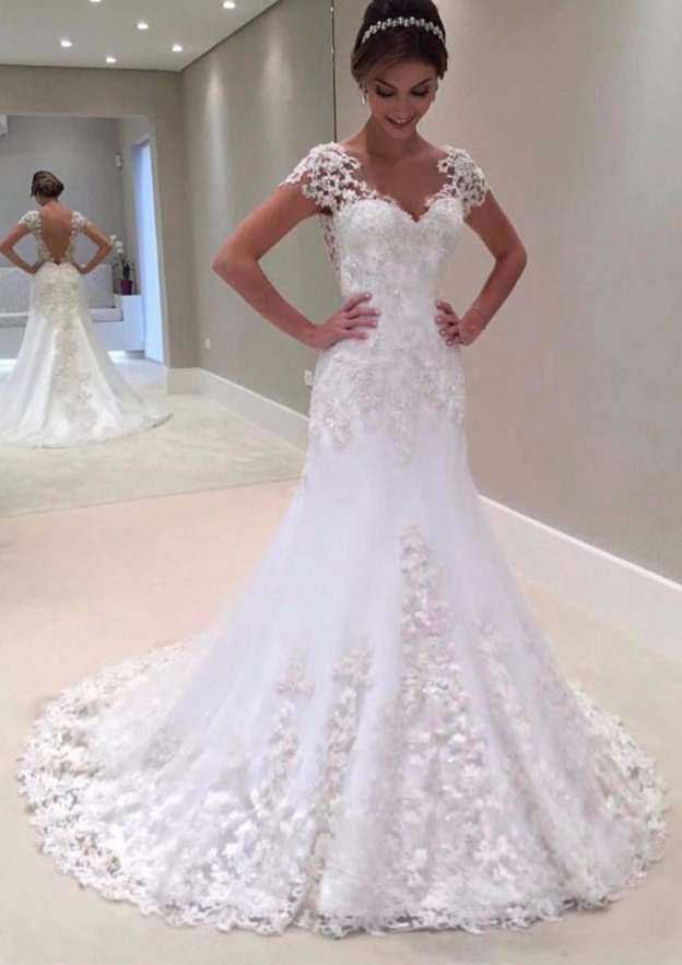 Lace Wedding Dress Sheath/Column Sweetheart Court Train With Beaded