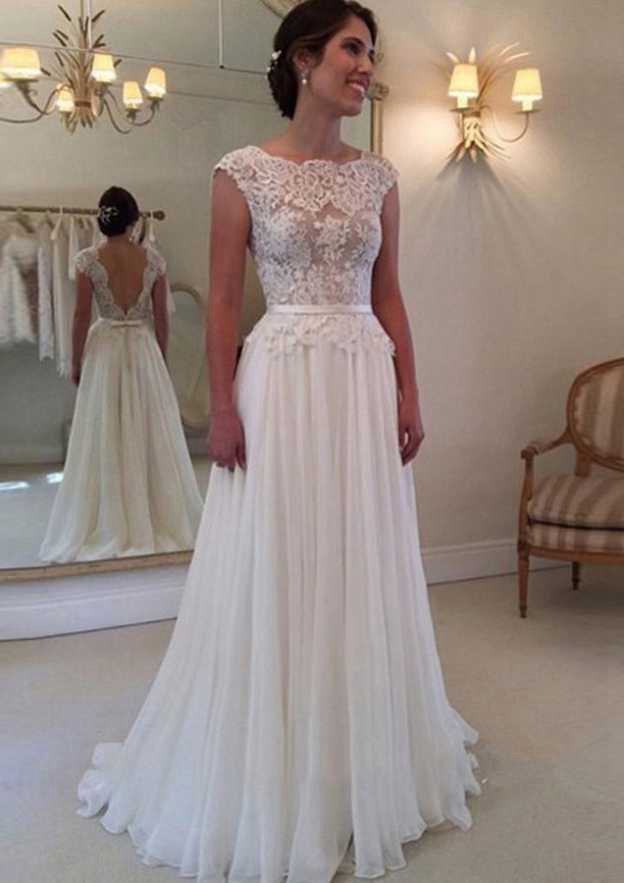 Chiffon Wedding Dress A-Line/Princess Bateau Long/Floor-Length With Lace