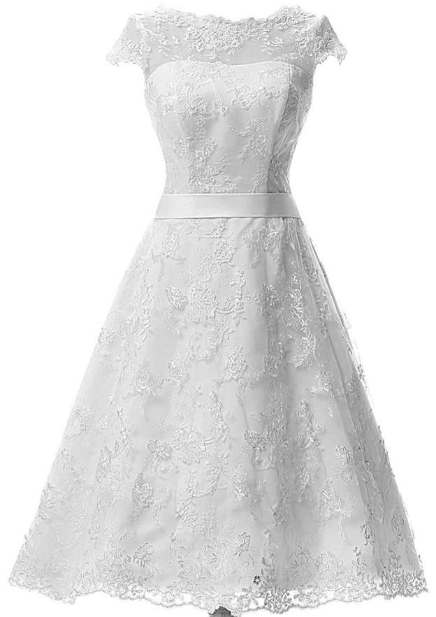 A-line/Princess Bateau Sleeveless Tea-Length Lace Wedding Dress With Sashes