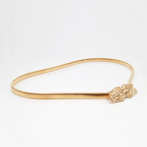 Gold Elasticized Metal Wedding/Party With Flowers Belts/Sashes - STACEES
