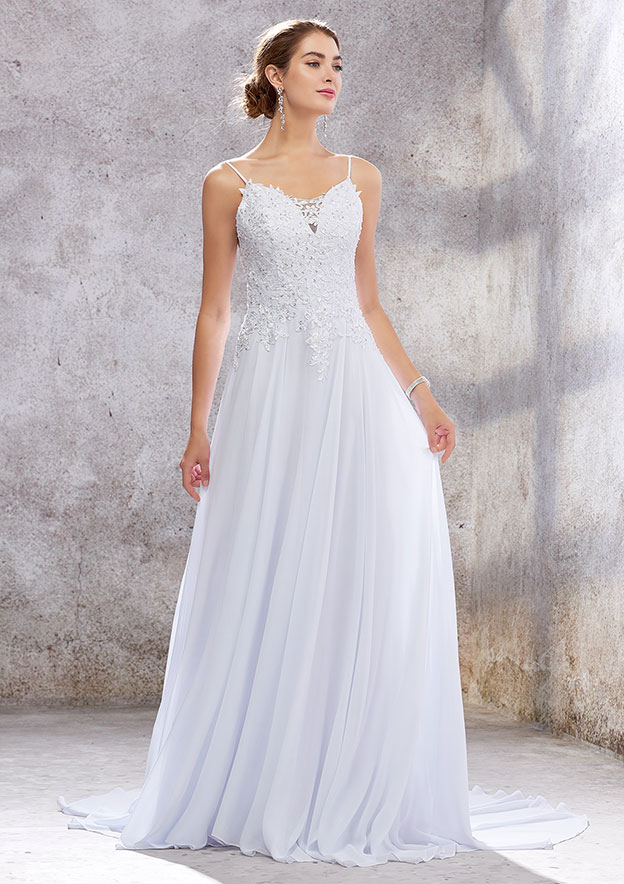 scalloped a line wedding dress with double straps Melissa Sweet, Scalloped A-Line Dress with Double Straps MS251177 Used Wedding Dress Save 44%