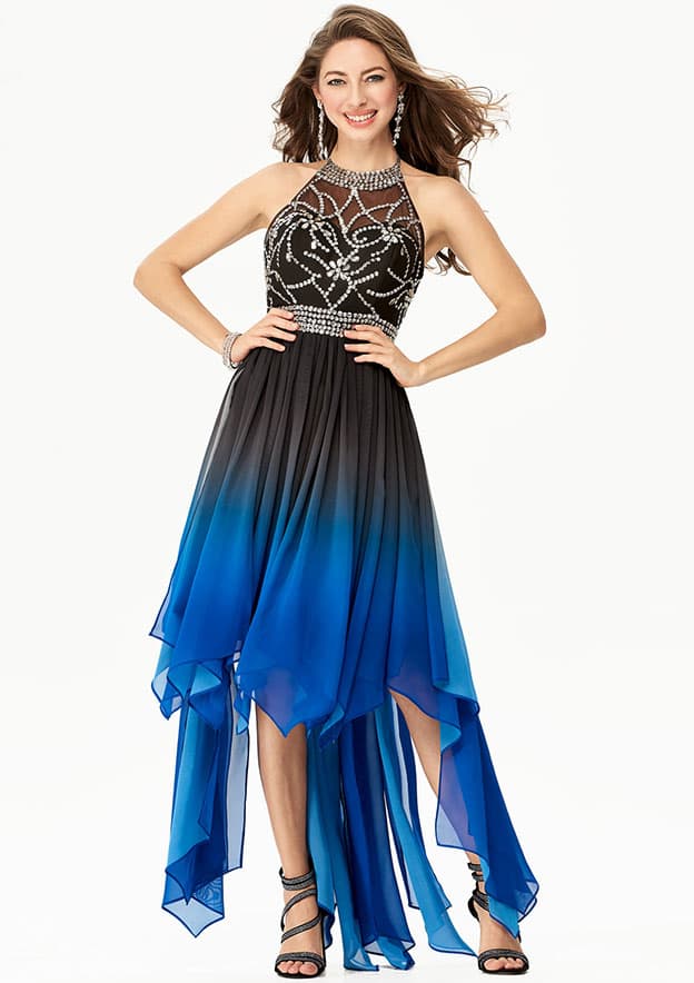 asymmetrical chiffon prom dress Amarra 94054 - Long Beaded Mesh, and Chiffon Sheath Dress