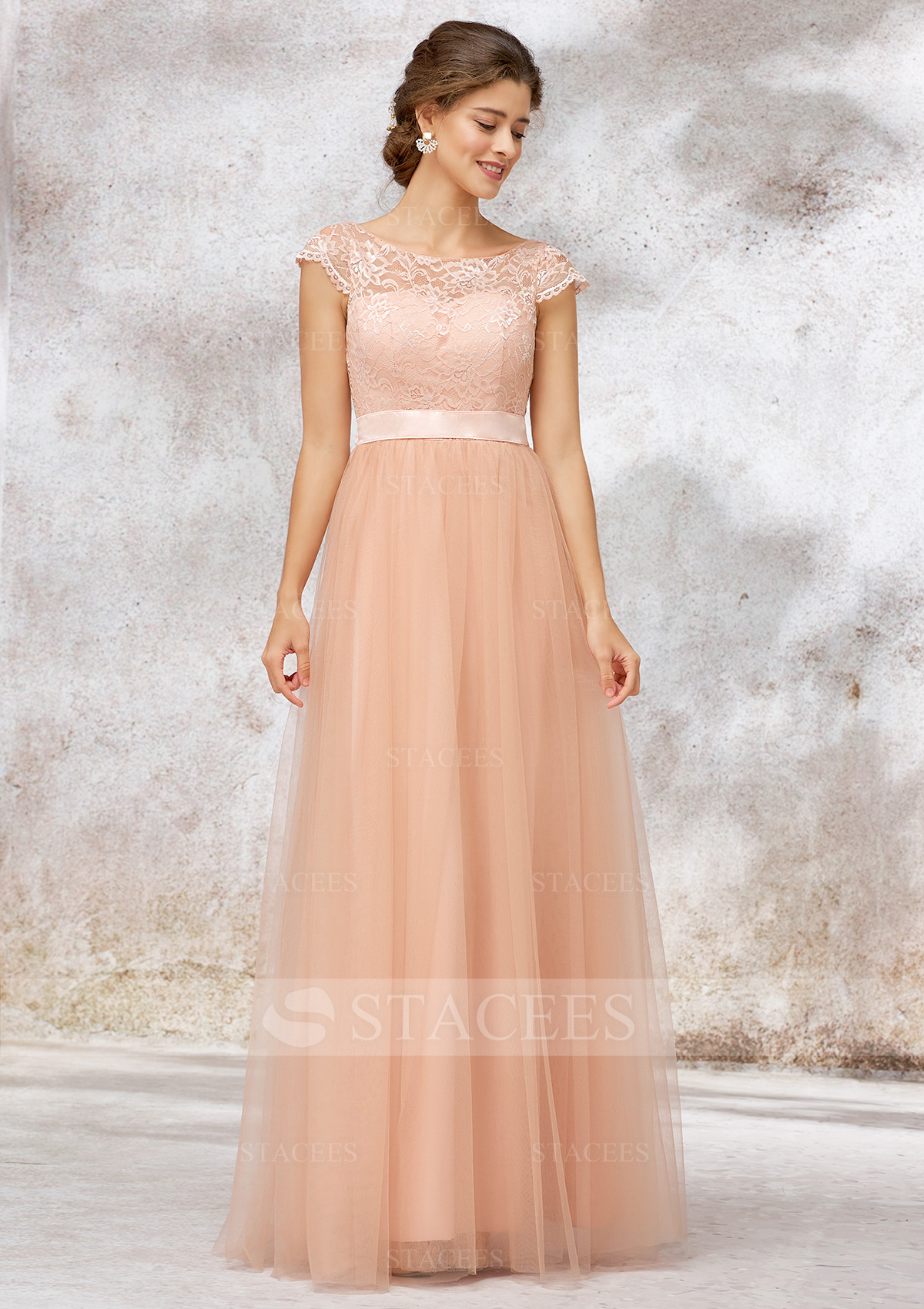 Tulle Bridesmaid Dress A-line/Princess Bateau Sleeveless Long/Floor-Length With Sashes Lace