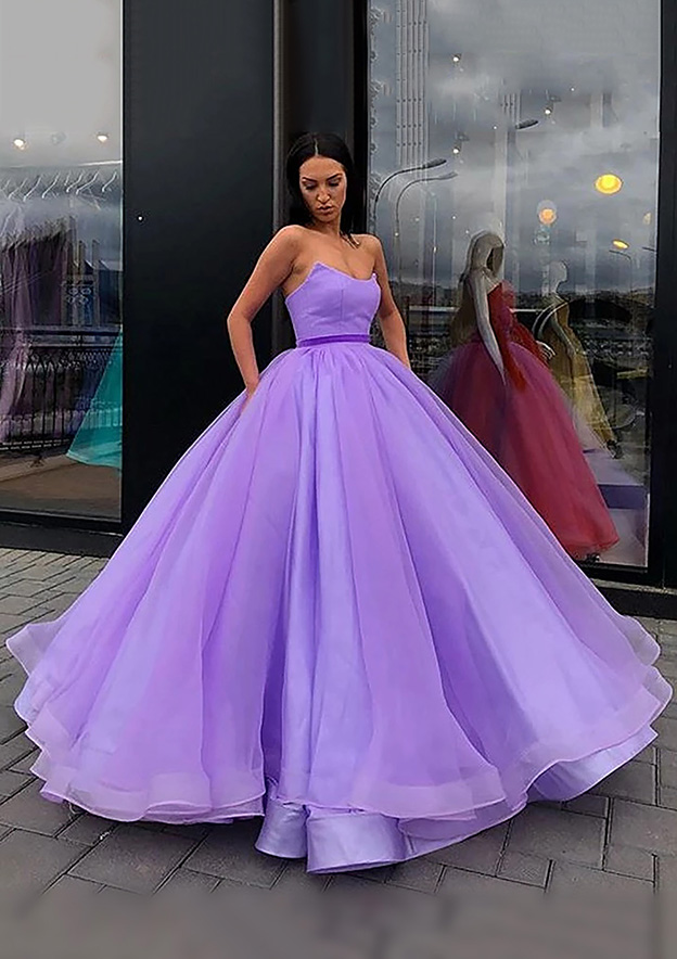 Ball Gown Sweetheart Long/Floor-Length Organza Prom Dress With Bandage