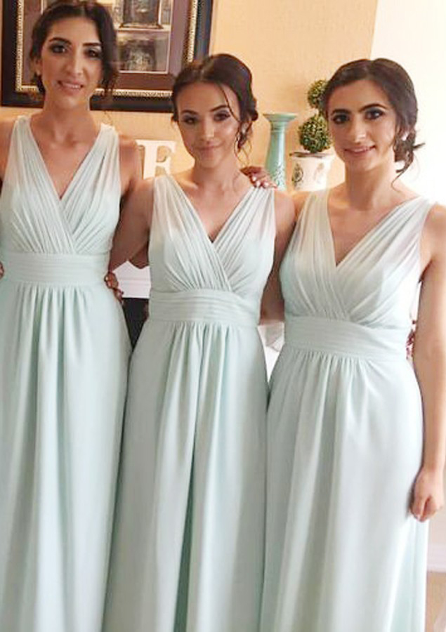 Graceful A-line Pleated Long Chiffon Bridesmaid Dresses