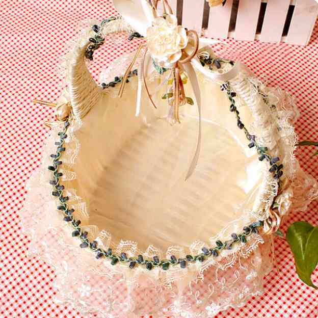 White Pink Lace With Embroidery Wedding Flower Basket - STACEES