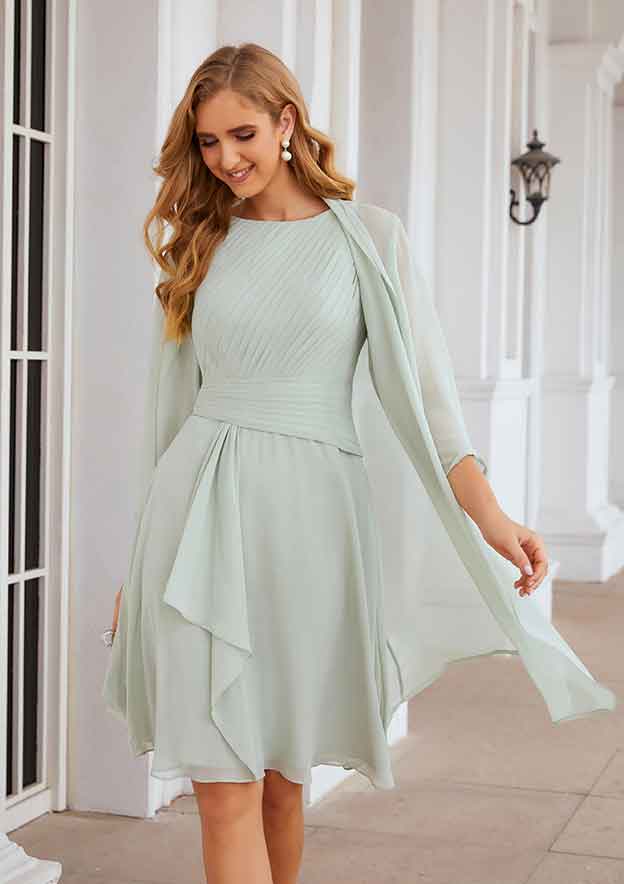 A-line Scoop Neck Knee-Length Chiffon Mother of the Bride Dresses With Pleated and Jacket