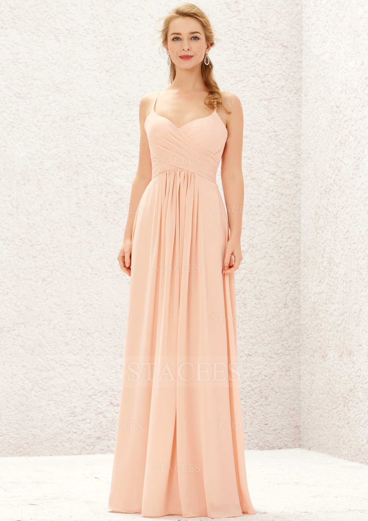 Pearl Pink Sweetheart Chiffon Long A-line Bridesmaid Dress With Pleated - STACEES