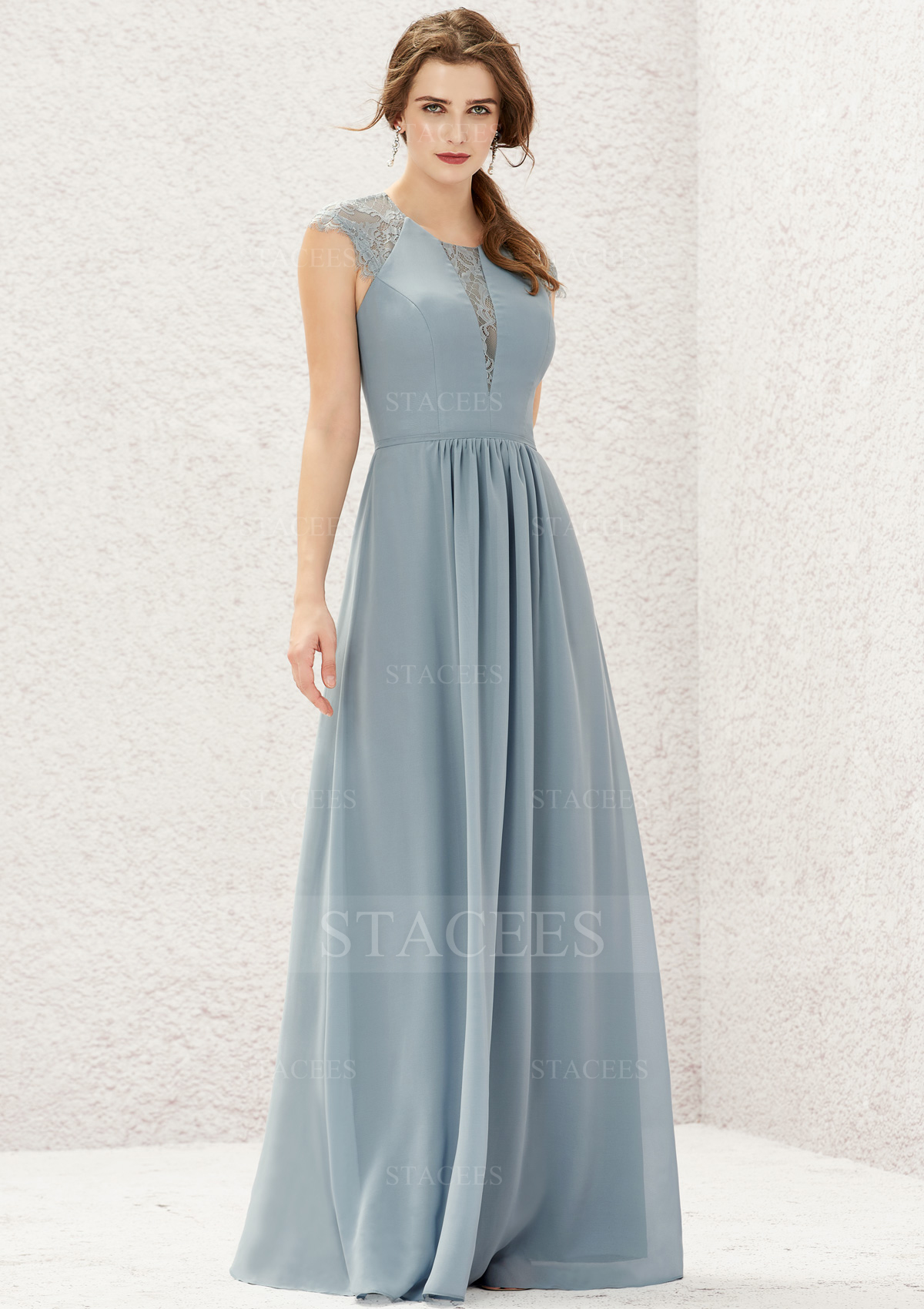 Vestido línea a escote redondo gasa hasta el suelo vestido de dama de honor