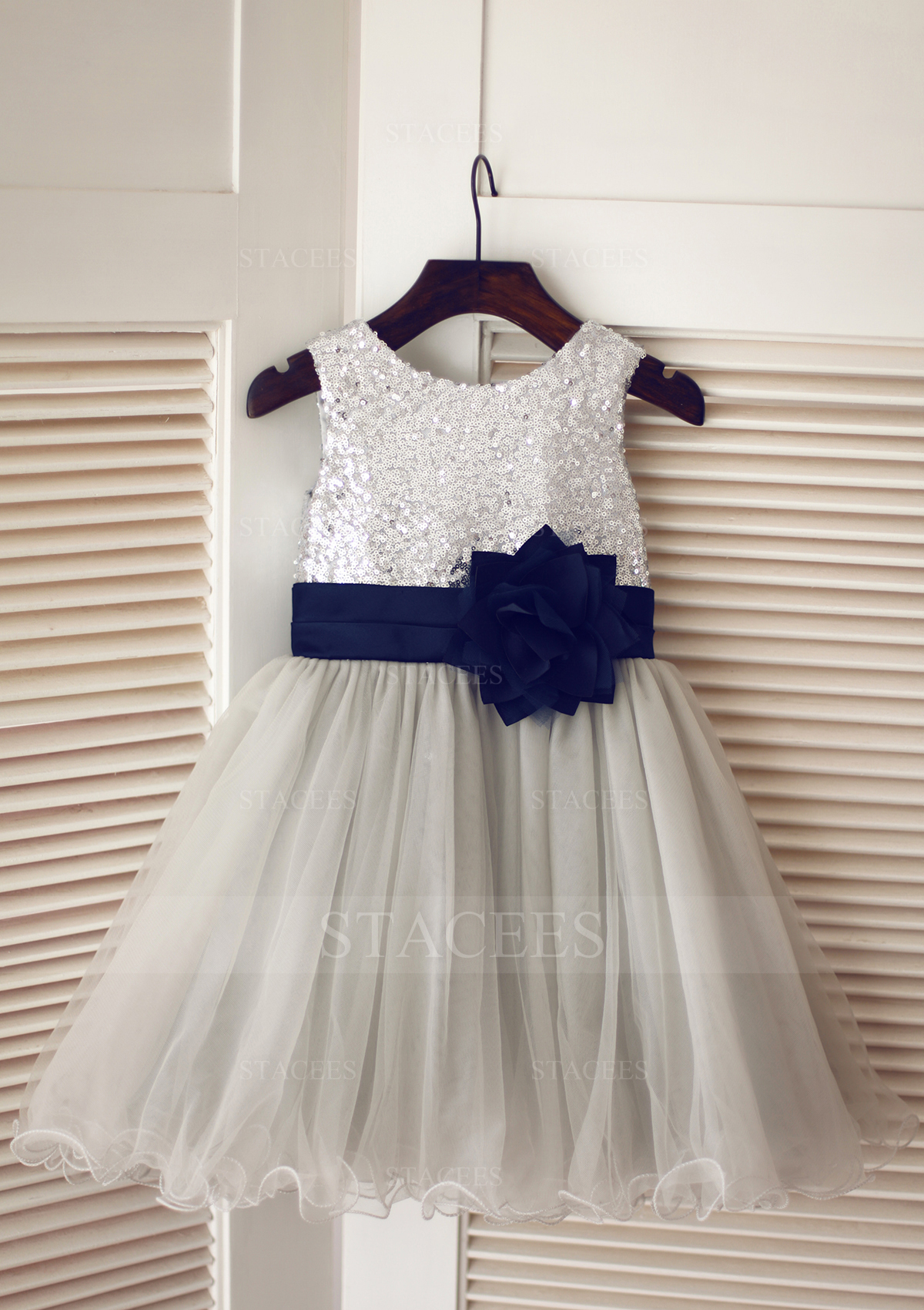 Trapèze/Princesse scoop tulle paillettes longueur genou robe de fille de fleur 