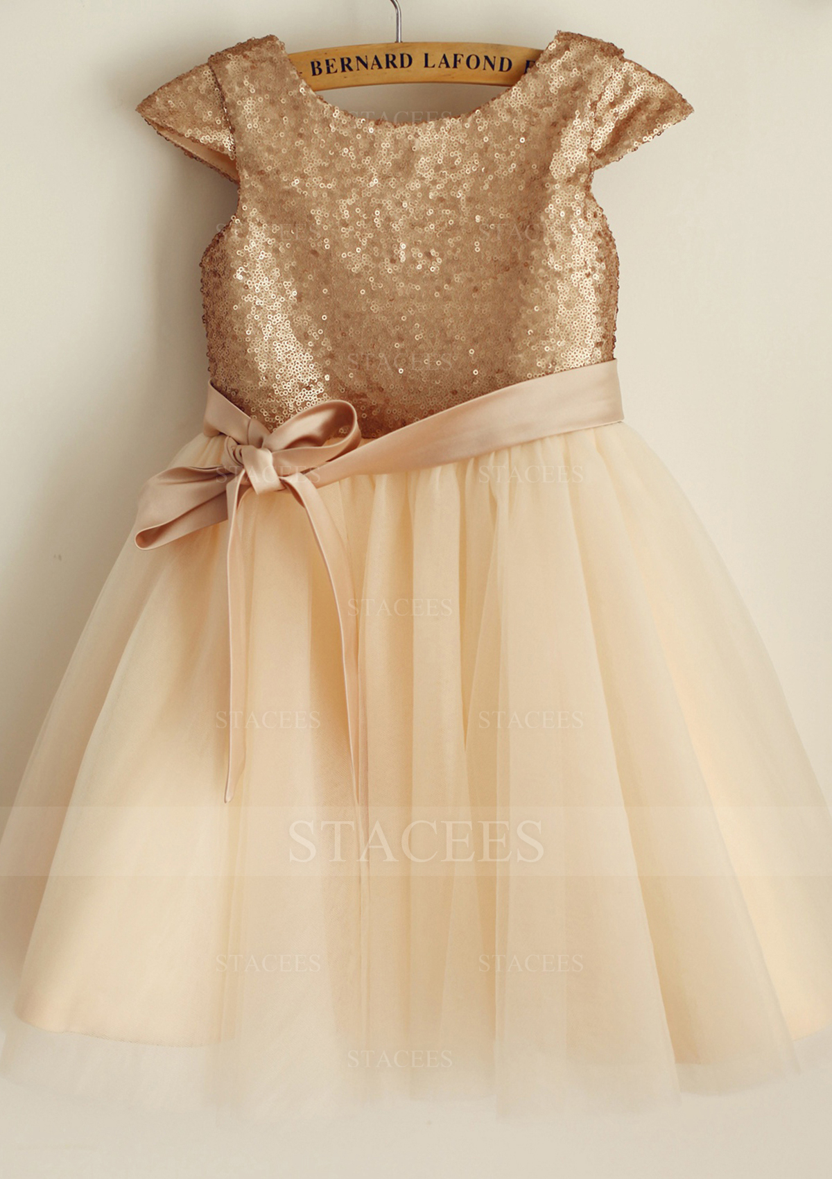 Trapèze/Princesse scoop tulle paillettes longueur genou robe de fille de fleur 