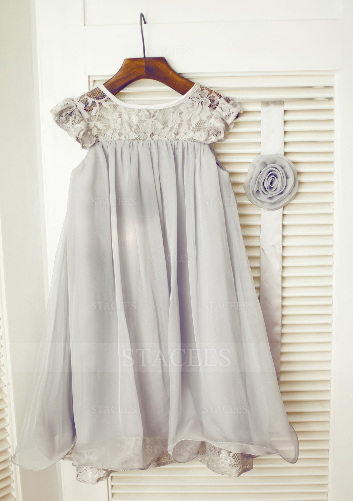 Plata Vestido línea a/princesa escote redondo gasa hasta la rodilla vestido de pajecitas - STACEES