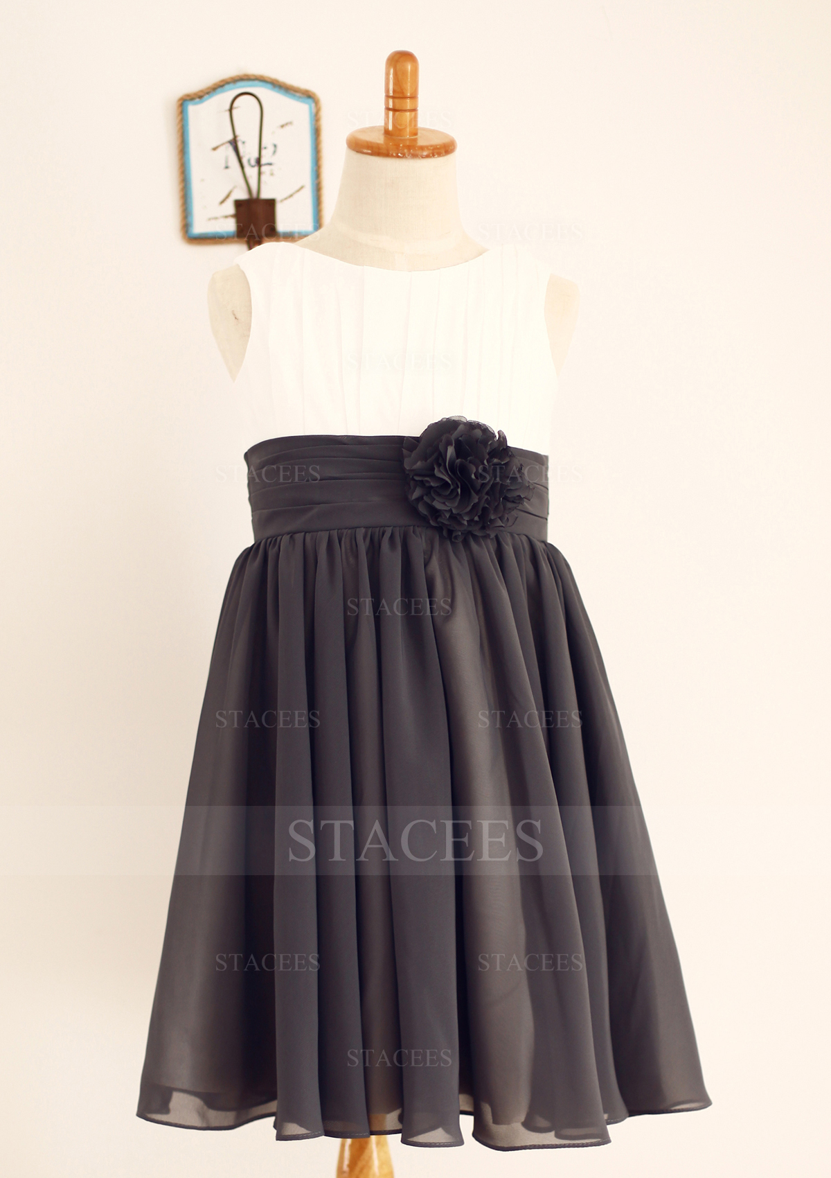 Vestido línea a/princesa escote redondo gasa hasta la tibia vestido de pajecitas