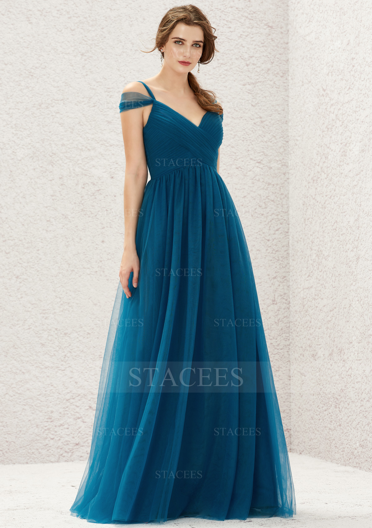 A-line Sweetheart Long Tulle Bridesmaid Dress With Pleated