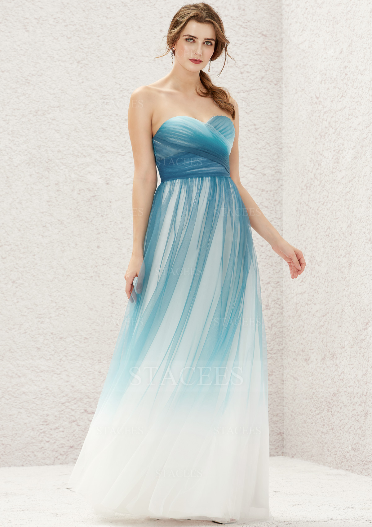 As Picture Floor-Length A-line Sweetheart Tulle Bridesmaid Dress With Pleated - STACEES