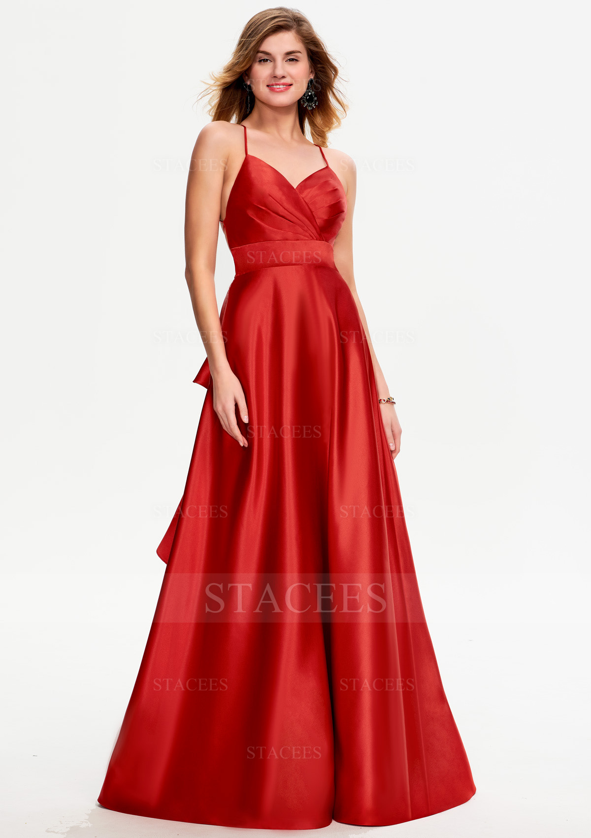 A-line Sweetheart Sleeveless Satin Long/Floor-Length Prom Dress With Ruffles