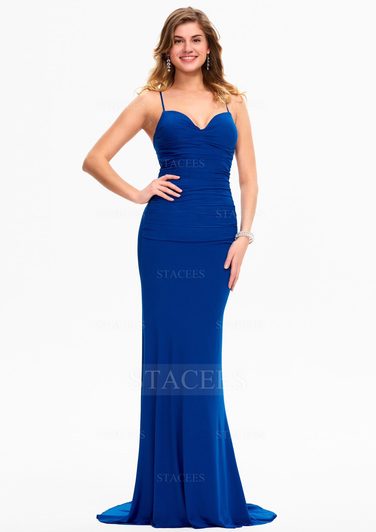Trumpet/Mermaid Sweetheart Sleeveless Jersey Sweep Train Prom Dress With Pleated