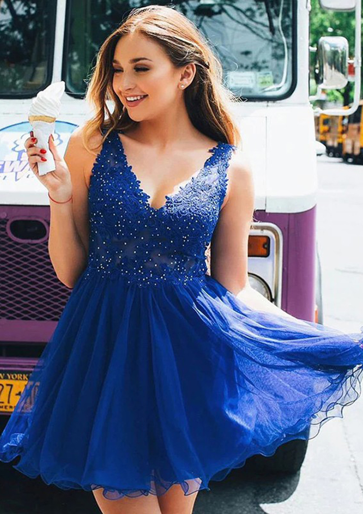 Appliqued corset Tulle A-line Short Homecoming Dress With Beading Lace
