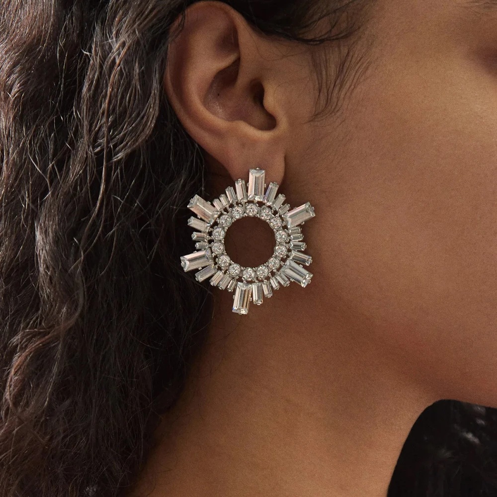 Gold Inimitable Chic Ladies' Round Earrings With Rhinestone - STACEES