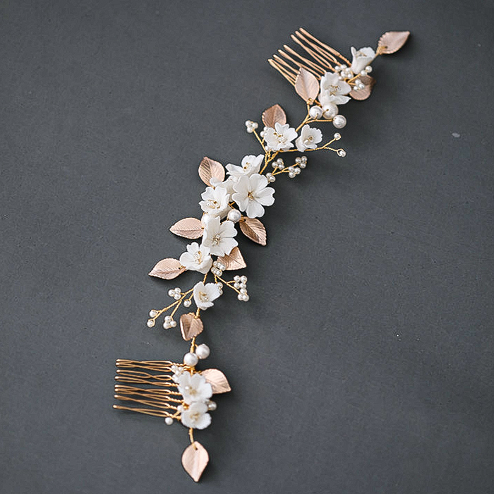 Oro rosa Elegante señoras horquillas para el pelo con perla - STACEES