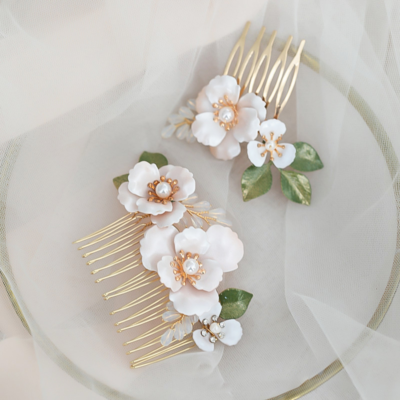 Beau romantique simple céramique perles épingles à cheveux coiffe 