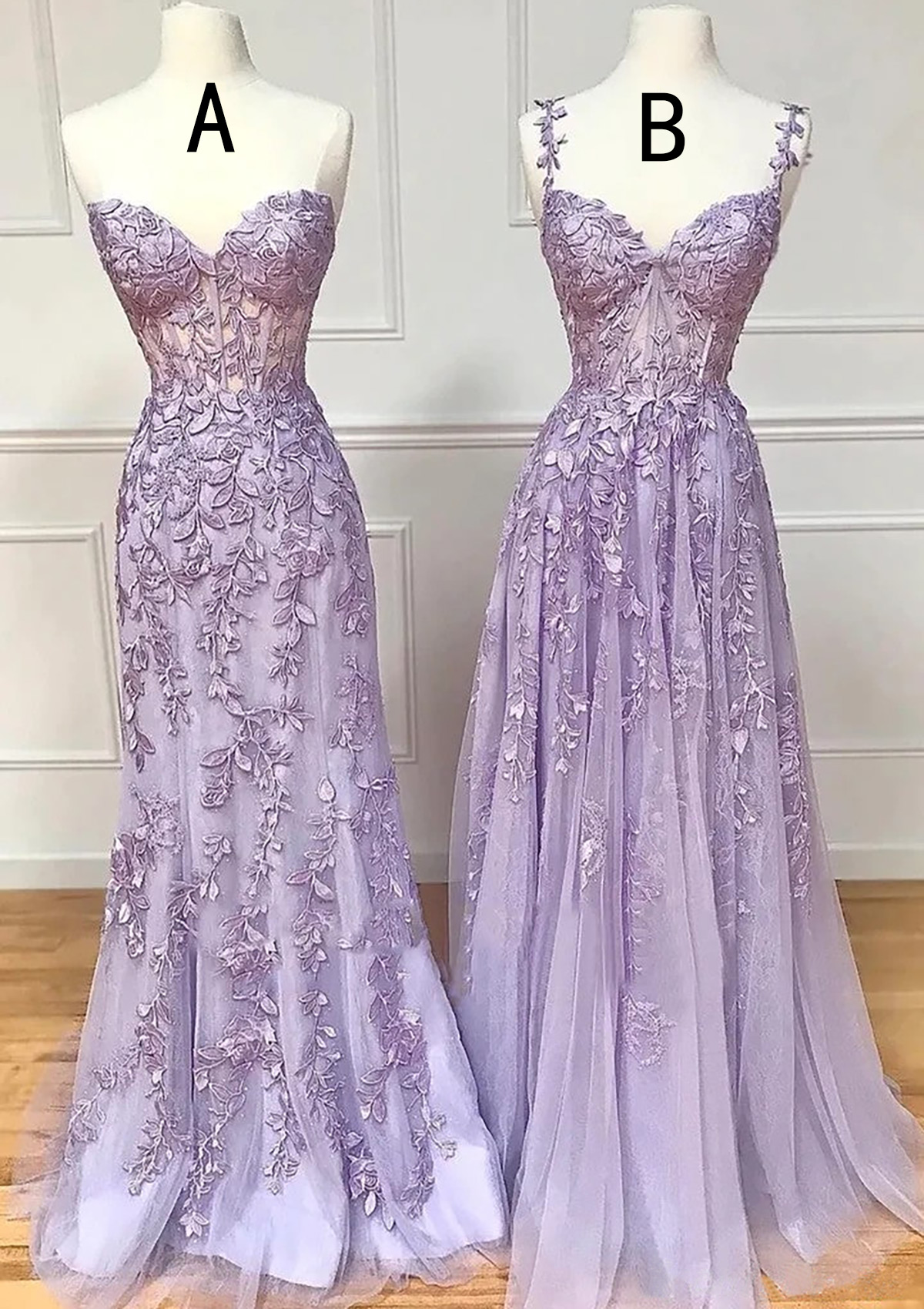 A-line Sweetheart Spaghetti Straps Sweep Train Lace Prom Dress With Beading