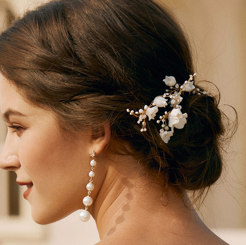 Elegant Wedding Hair Comb Hairpins With Flower Cubic Zirconia