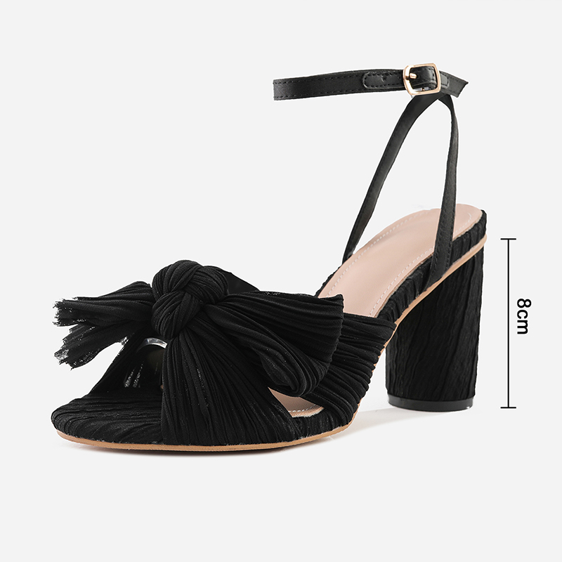 Femmes satin talons peep toe sandales talon bottier simple outdoor chaussure avec sangle de cheville noeud papillon boucle