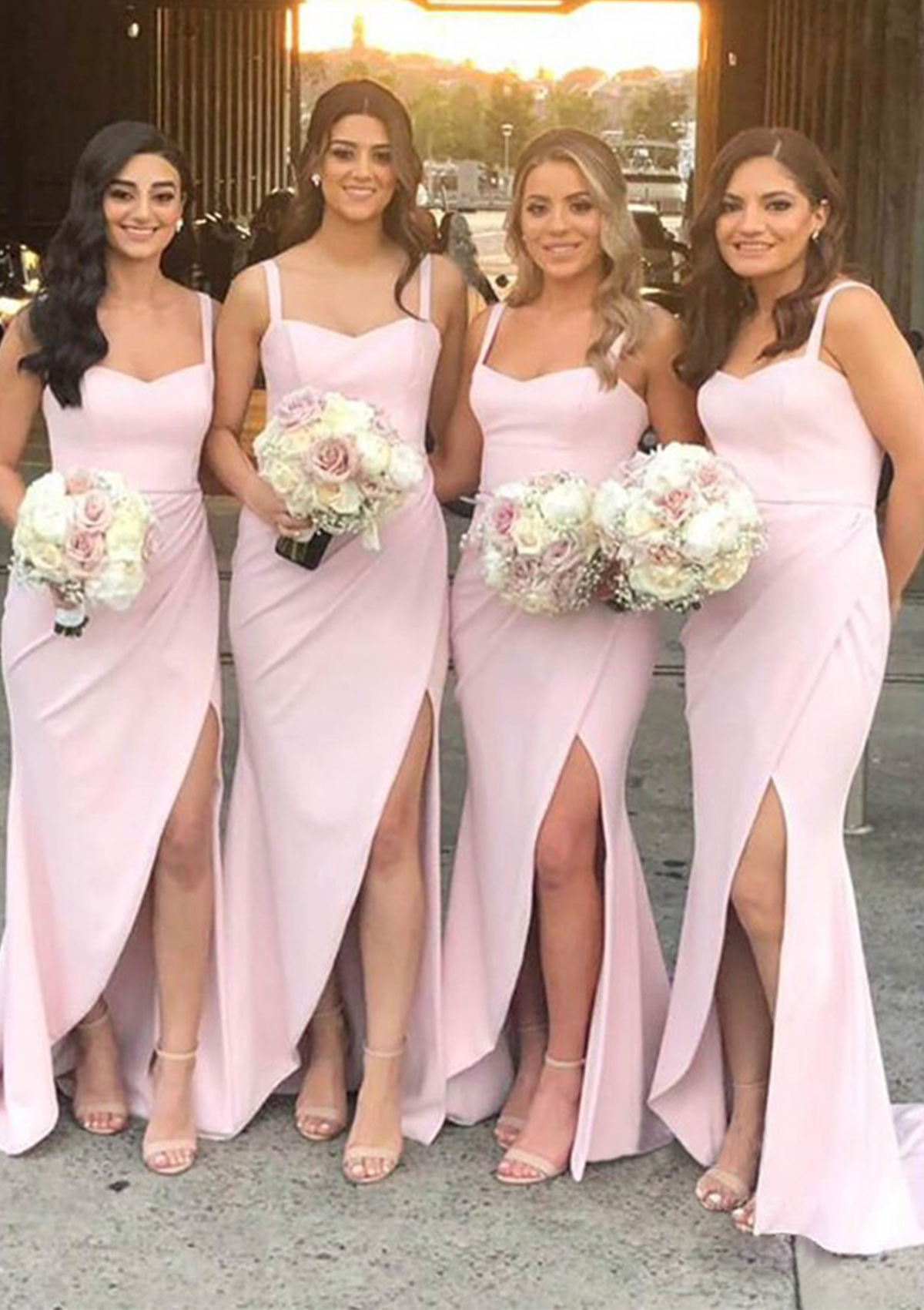 sweep train bridesmaid dresses Zapaka Women Mint Green Sweetheart Mermaid Dress Wedding Guest Dress with Slit, Mint Green / US12 Length Embellishment Sheath-Column Sweep-Brush Train Luxe Satin