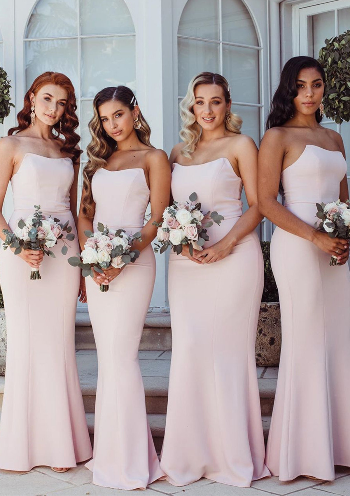As Picture Sheath/Column Square Neckline Sleeveless Long/Floor-Length Stretch Crepe Bridesmaid Dress - STACEES