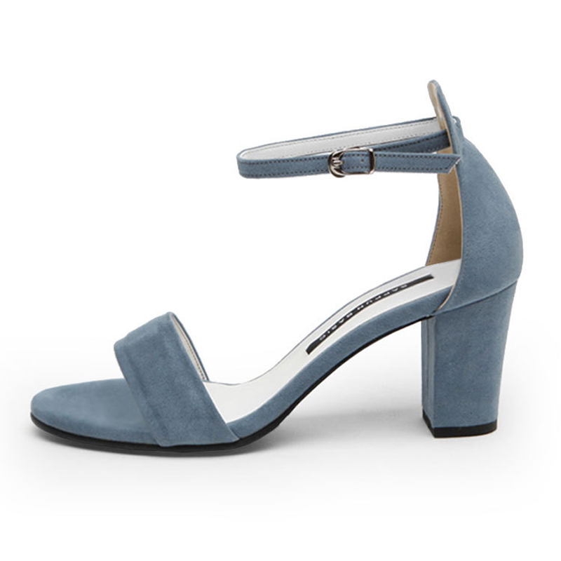 Blue Microfiber Leather Peep Toe Sandals Chunky Heel Outdoor Fashion Shoes With Buckle Ankle Strap - STACEES