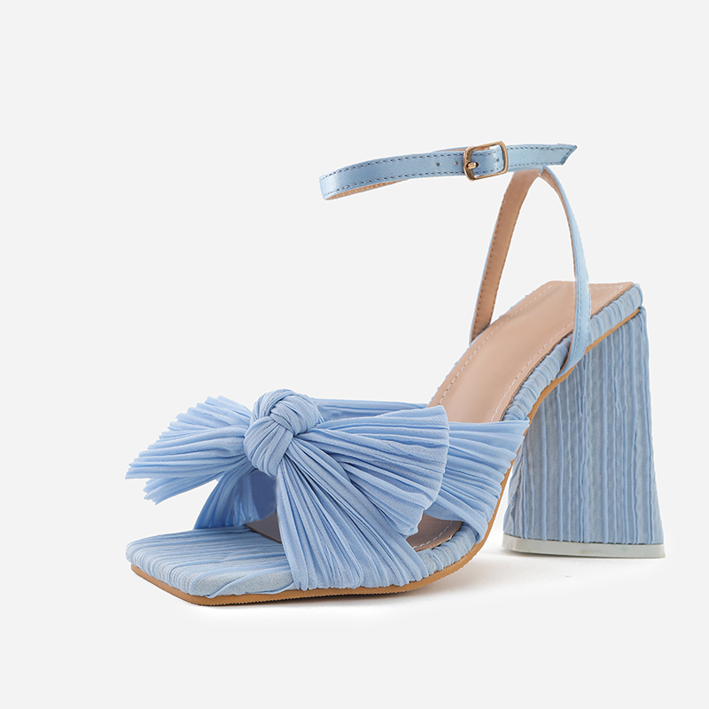 Satin Peep Toe Chunky Heel Outdoor Shoes With Ankle Strap Bowknot