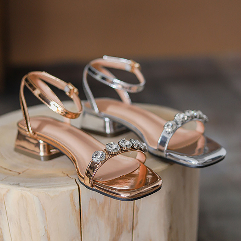 Or Femmes cuir microfibre peep toe sandales talon bottier chaussures de mode avec sangle de cheville - STACEES