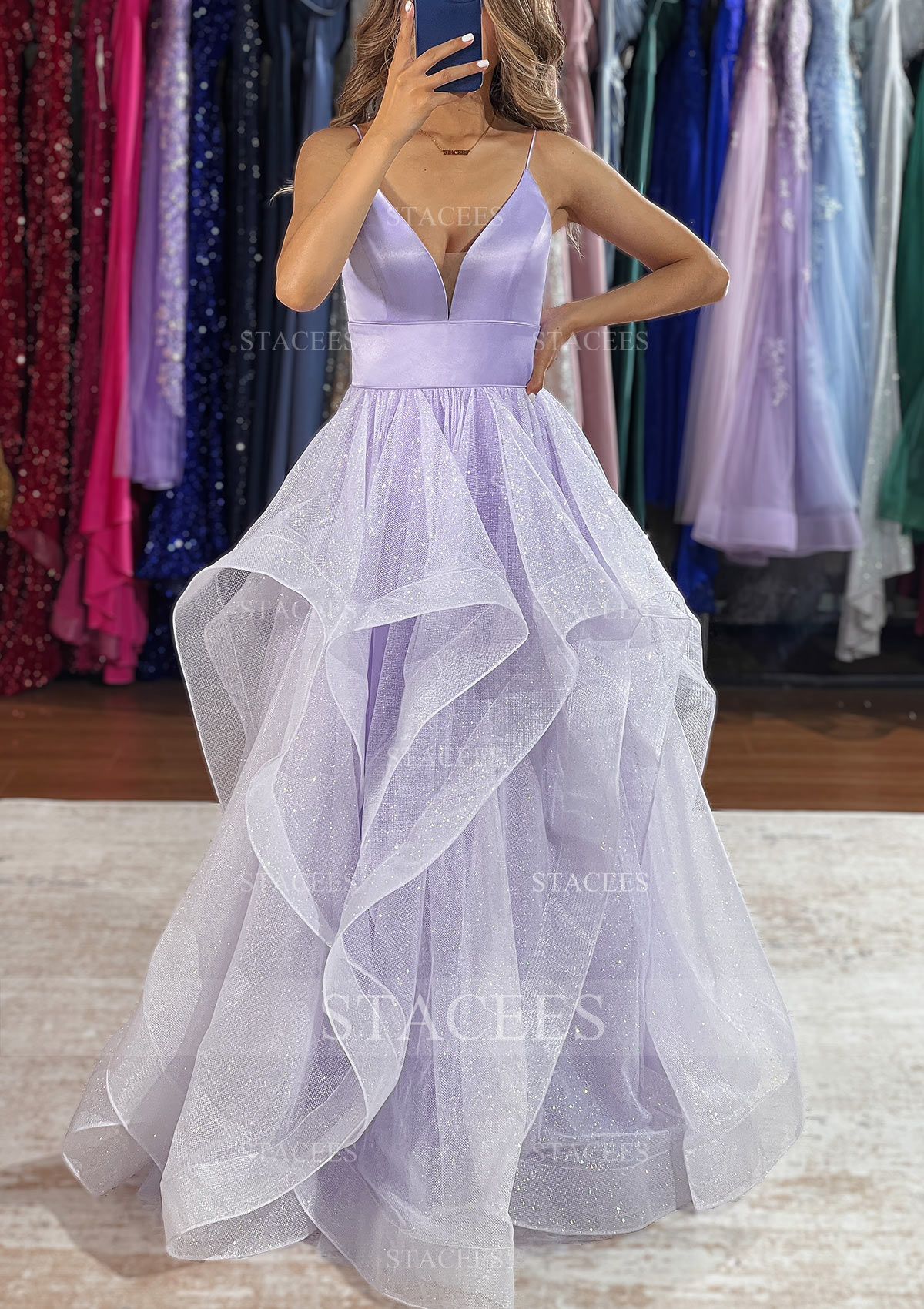 proms dresses KissProm Sexy Mermaid Spaghetti Straps Satin Slit Prom Dress with Hot Stone, Silver / 16 style bodice with adjustable straps V Neck A-line Tulle Long/Floor-Length