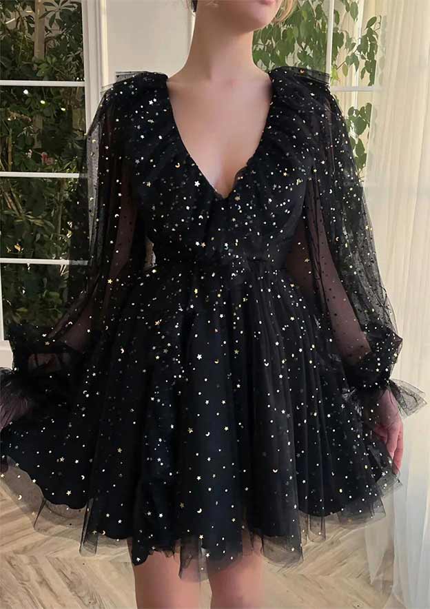 cute homecoming dresses long sleeve Alicia Elegant Long Sleeves Mini Sequin Homecoming Dresses, Light Blue