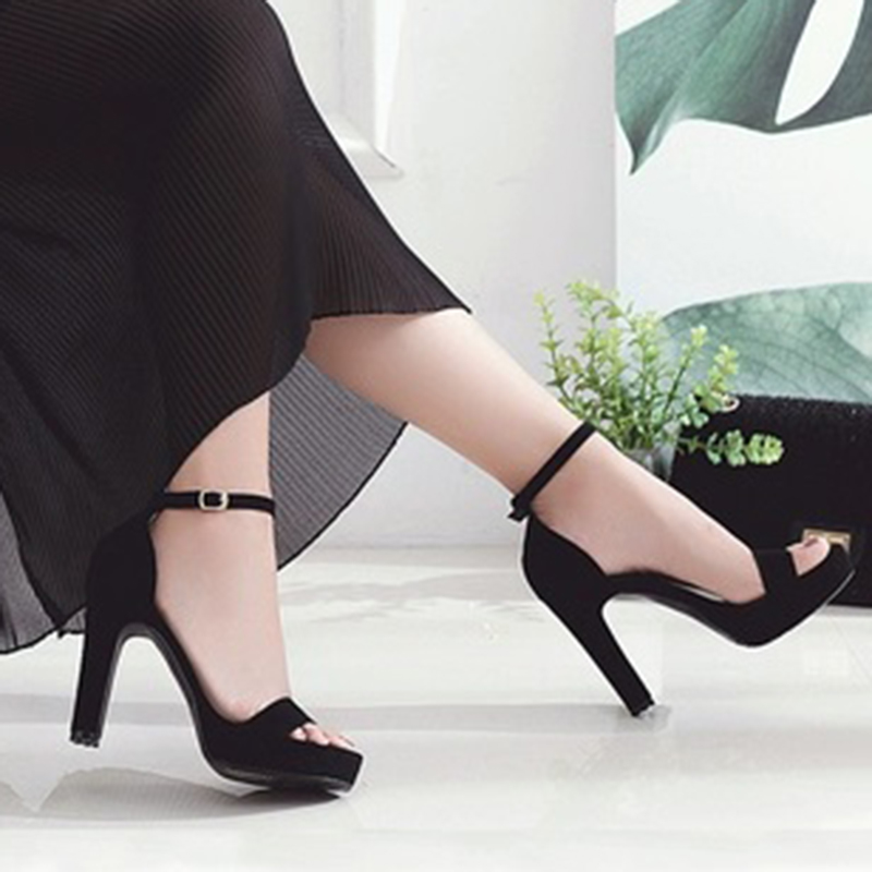 Black Peep Toe Platform Sandals Suede with Buckle Ankle Strap Party & Evening Fashion Shoes - STACEES