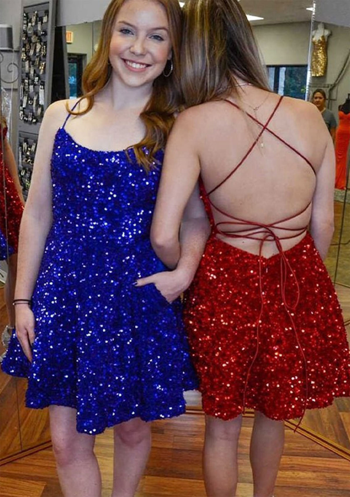 Royal Blue A-line Scoop Neck Sleeveless Short/Mini Velvet Sequins Homecoming Dress  - STACEES