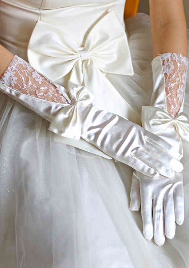 Elegant Satin Elbow Length Fingertips Bridal/Wedding Gloves With Bowknot