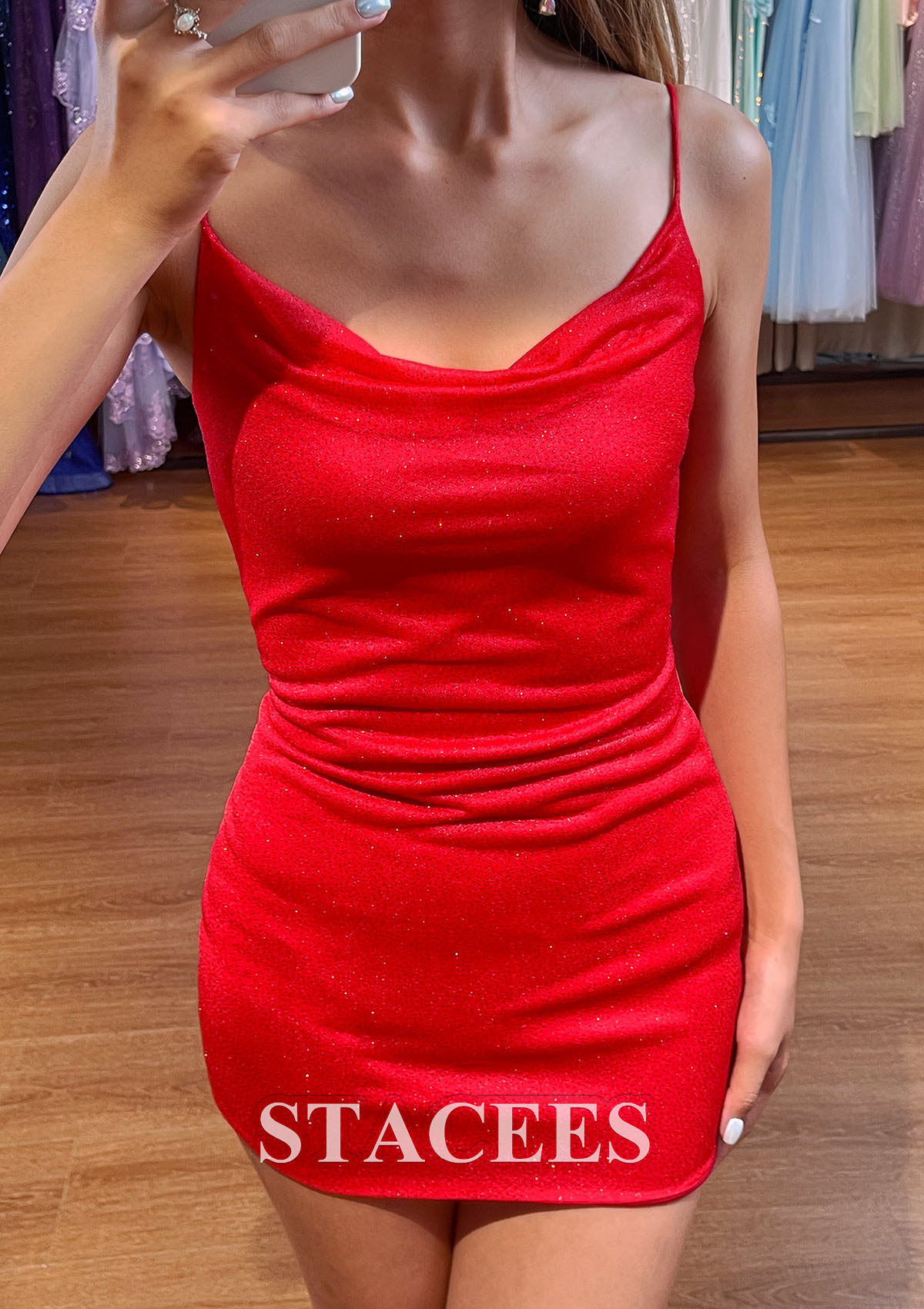 Red Sheath/Column Cowl Neck Sleeveless Short/Mini Knit Homecoming Dress - STACEES