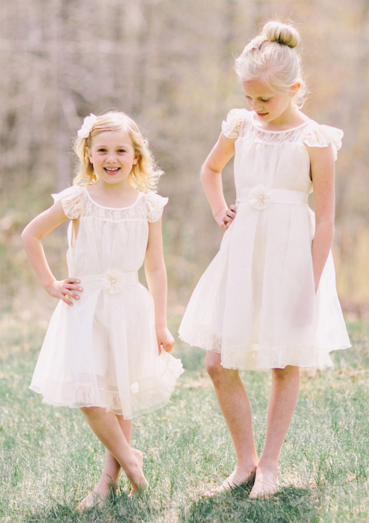 Chiffon Flower Girl Dress A-Line/Princess Bateau Knee-Length With Lace