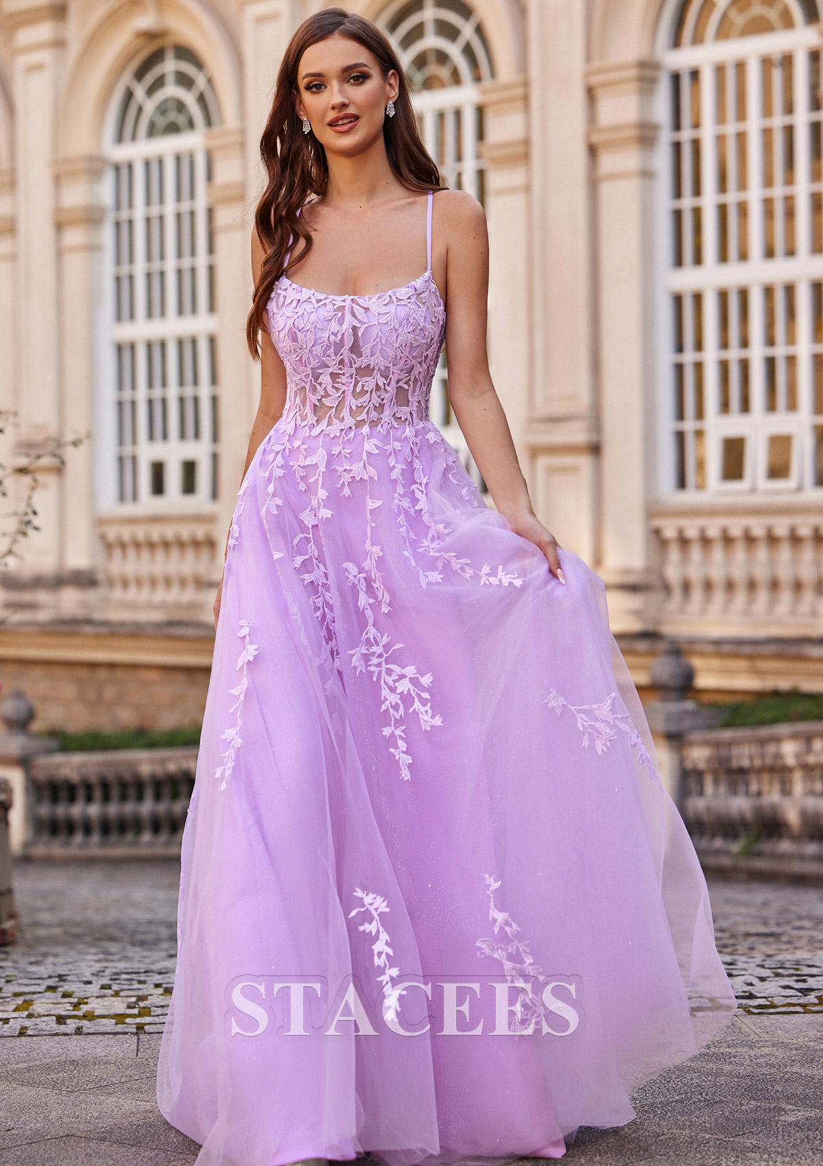 princess purple dress A Line Spaghetti Straps Corset Back Long Prom Dress PSK515 US14 / Purple