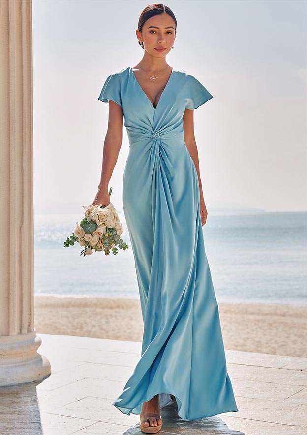 cap sleeve bridesmaid dresses floor length Feminine Cap Sleeve Pleated Floor Length Bridesmaid Dress