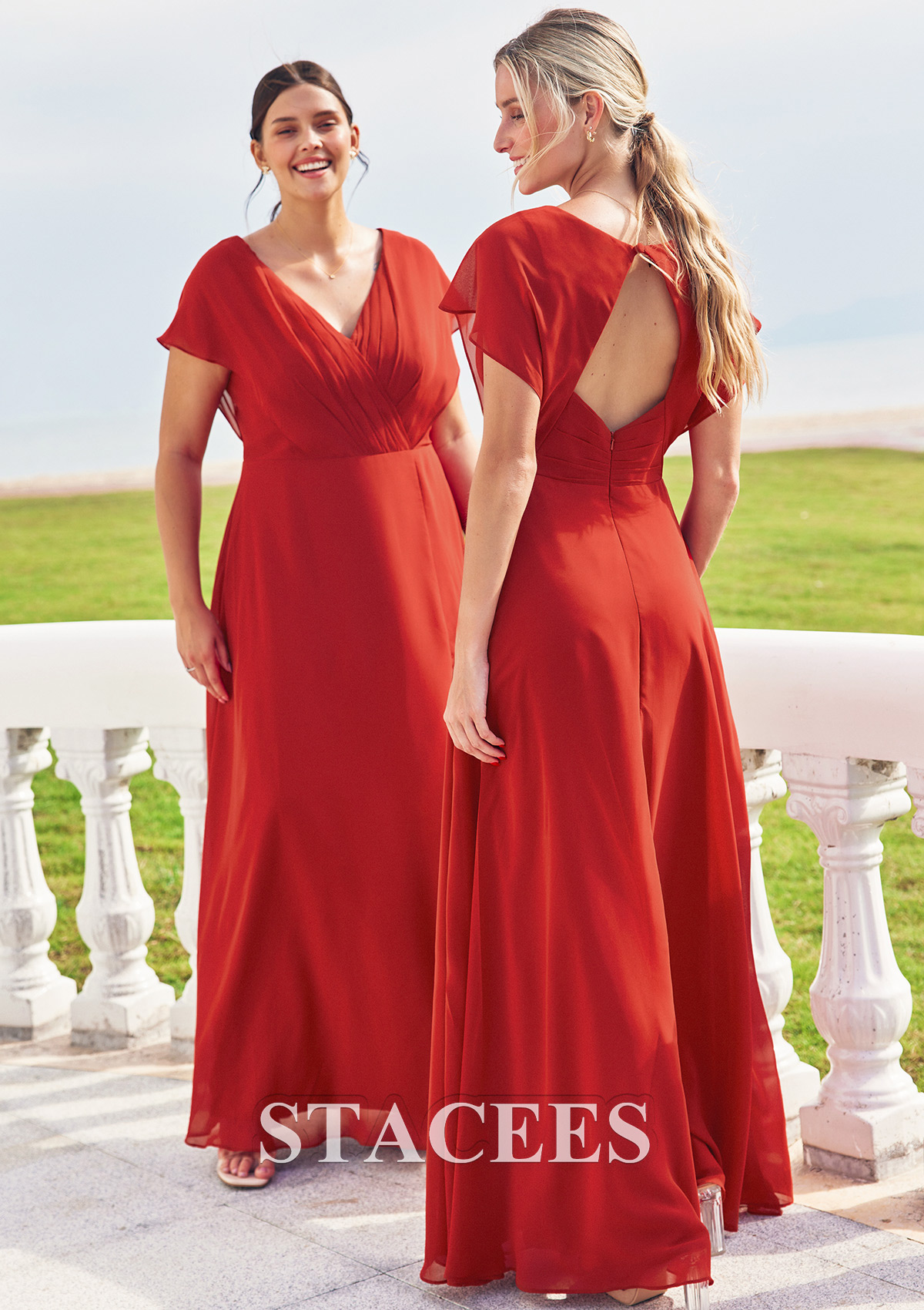 size 6 bridesmaid dresses Stacees Plus Size Bridesmaid Dress A-line V Neck Short Sleeve Chiffon Pleated Split