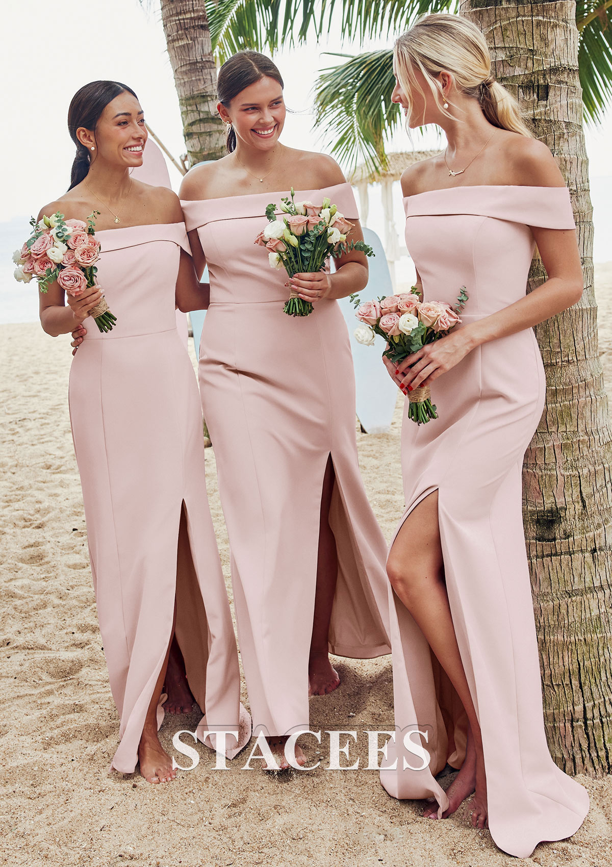 Dusty Pink Trumpet/Mermaid Off-the-Shoulder Sleeveless Floor-Length Stretch Crepe Plus Size Bridesmaid Dress
