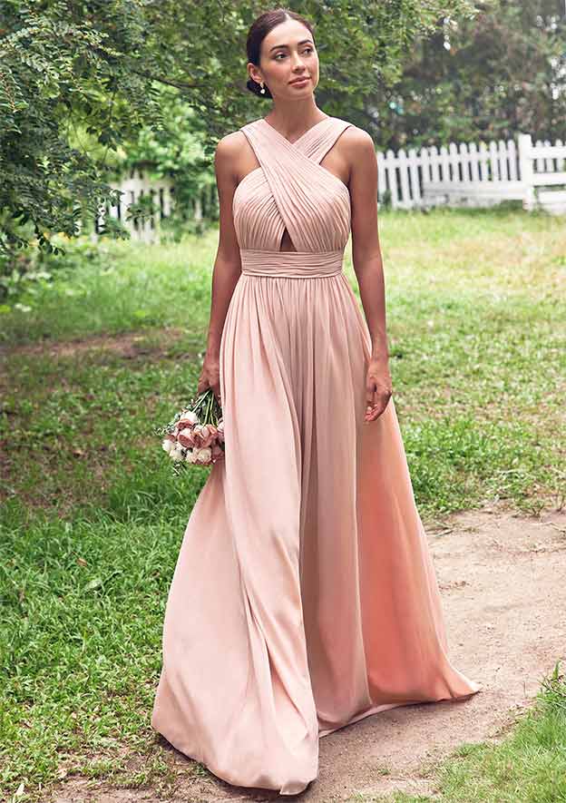 bridesmaid dresses mansfield A-line Scalloped Neck Sleeveless Floor-Length Chiffon Dress with Pleated S7486B - Bridesmaid American First Lady's Inaguration black satin prom dress Size:S/M Let a Bella stylist