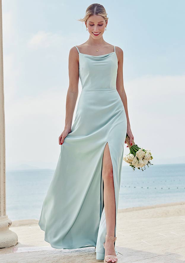 square neck satin bridesmaid dress Oasis Women's Light Blue Ruffle Square Neck Satin Bridesmaid Maxi Dress