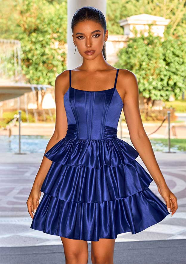 A-line Scoop Neck Tiered Ruffle Homecoming Dress