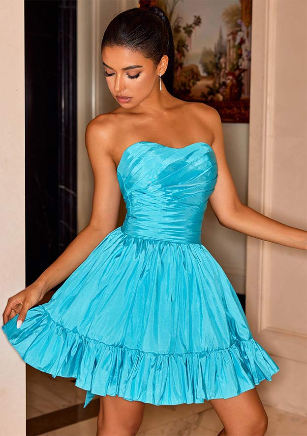 gently used homecoming dresses A-line Sweetheart Taffeta Short/Mini Dress with Pleated Pockets Bandage S8149H - Homecoming Ecom Style:AP1E212950