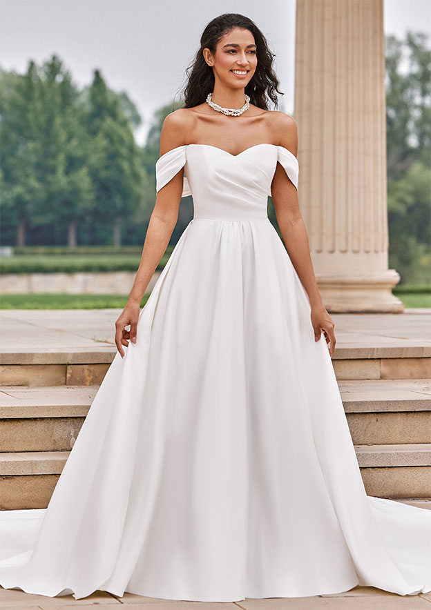 off the shoulder designer wedding dress Ladivine CD0203W Off The Shoulder Sequin Wedding Gown, Off White / 4XL