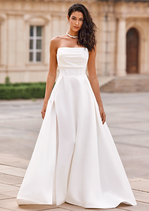 strapless a line satin wedding dress Satin Strapless A-line Bridal Gown by Juliet JT2885CW